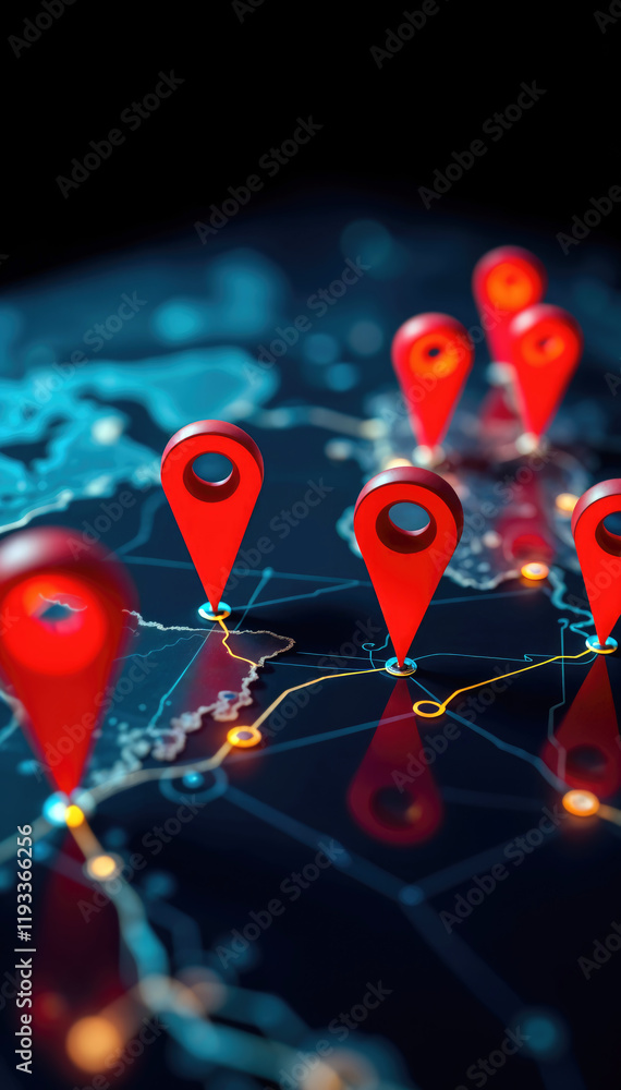 Aufkleber Global network map with location markers Visualizing connections and data points across world
