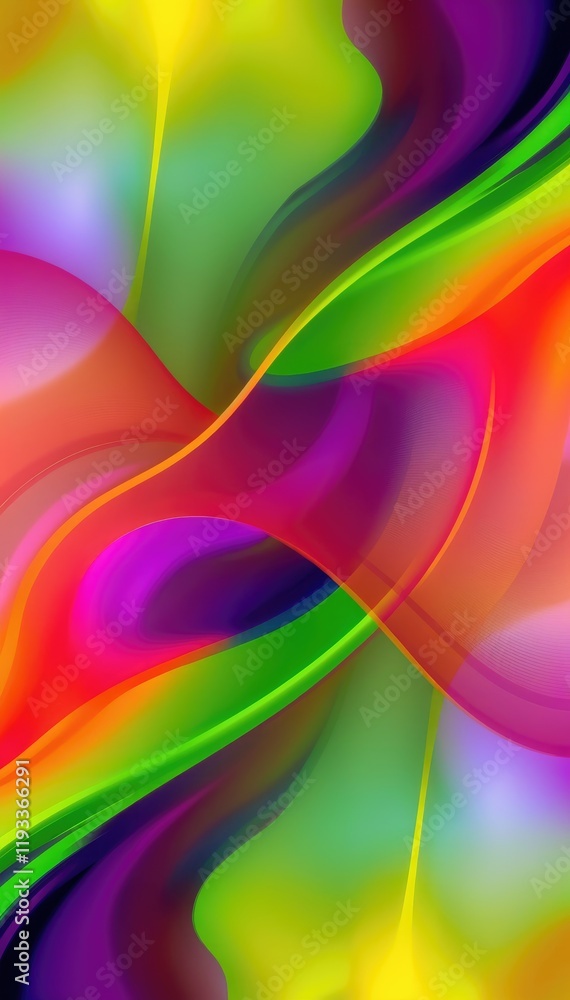 Poster vibrant abstract art with flowing colorful lines and shapes