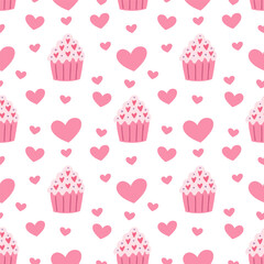 Cupcakes and hearts, Valentine's Day, Scandinavian style, perfect for fabric, wrapping paper, textiles, baby bedding, wallpaper, pajamas.