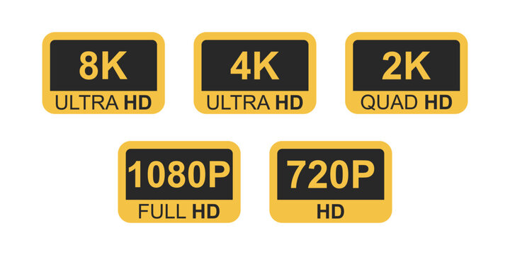 4K, 8K Ultra HD, 2K Quad HD, 1080 Full HD, 720P HD resolution icon isolated on white background ,vector illustration