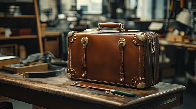 A bespoke luxury luggage design workshop with fine leather and personalized details