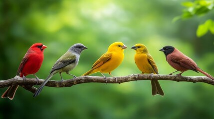 Fototapeta premium Vibrant Colorful Birds Perched on Branch Nature Wildlife Photography
