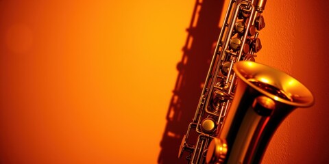 Obraz premium Golden Alto Saxophone Against a Warm Orange Background, a Musical Instrument for Jazz and Smooth Sounds
