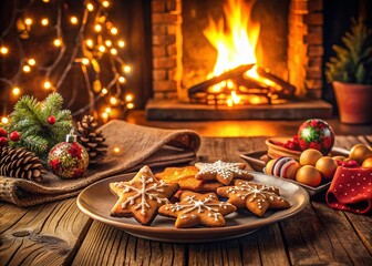Cozy Winter Fireplace: Homemade Gingerbread Cookies, Festive Holiday Decor