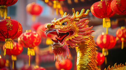 Naklejka premium A beautiful and the colorful shiny dragon on the colorful background with the at night , Festival dragon , culture dragon , colorful, beautiful, culture, night, shiny dragon on the colorful 