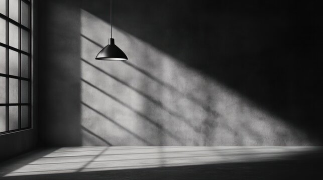 Dramatic shafts of light and shadows streaming through a window illuminating the peaceful serene interior of a room  The moody atmospheric lighting creates a pensive