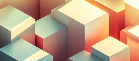 Obraz premium Minimalist abstract geometric shapes and cubes arranged in a clean modern digital art design with a futuristic visually harmonious composition and high contrast color palette
