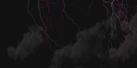 Pink burdock flower petal strings isolated on black background, top view. Abstract background shape design template, futuristic background. Lightning bolt. thunder lighting on black sky. 