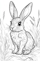 Obraz premium A fluffy rabbit is perched in a field of tall grass, enjoying the warm sunshine during a quiet afternoon in a lush meadow setting