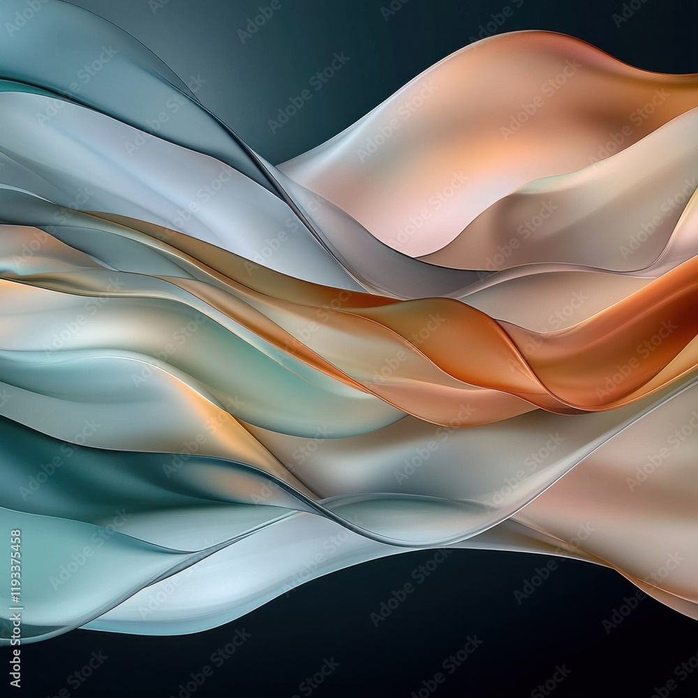 Poster fluid motion of pearlescent waves abstract design digital art soft tones artistic perspective visual