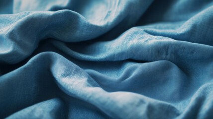 Blue denim fabric with folds concept background. Blue jeans textile wallpaper. Digital photo style illustration. AI artwork. 