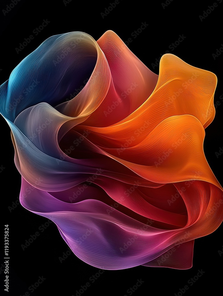 Poster a dynamic display of translucent curves abstract art digital medium vibrant environment close-up vie