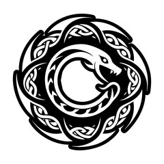 Ouroboros tattoo icon designed in solid style