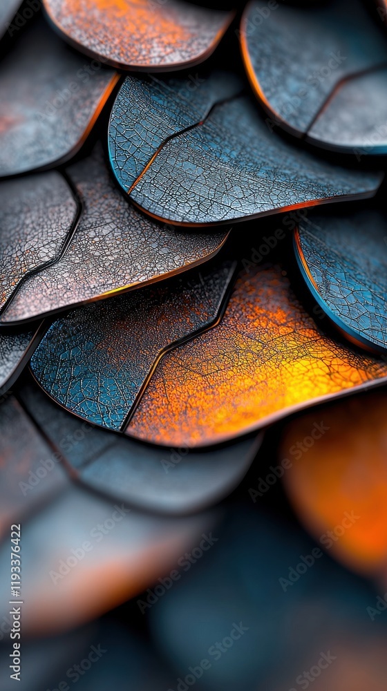 Poster dynamic shimmering metallic hexagons abstract design close-up view modern art light reflection conce