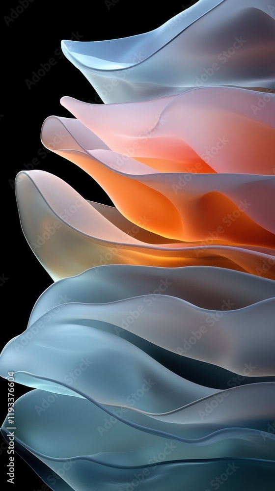 Poster translucent layers of glowing color flow abstract art installation modern gallery ethereal environme