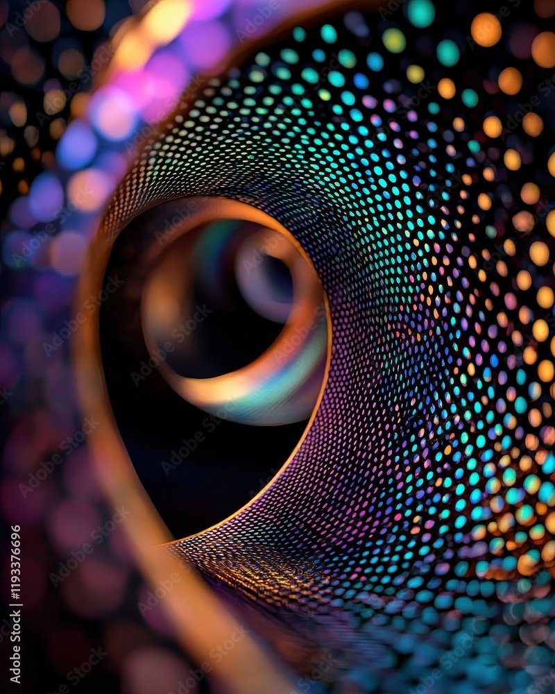 Poster dynamic expansion of glowing circles in a colorful tunnel abstract visualization digital art modern 