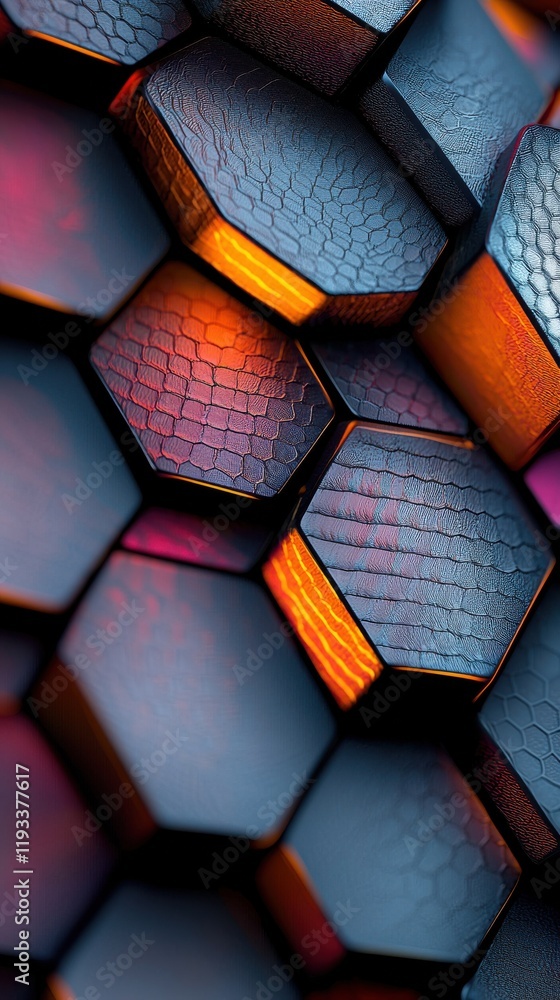 Poster shimmering metallic hexagons abstract art digital creation modern design close-up fluid mosaic conce