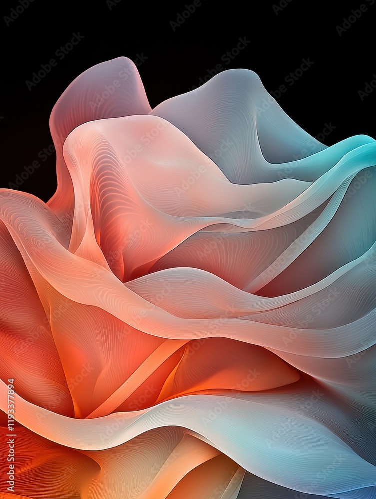 Poster dynamic flow of translucent curves digital art abstract design vibrant colors close-up view visual a