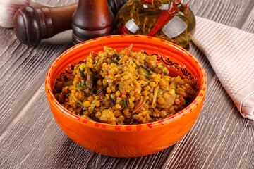 Vegan garnish - lentil with vegetables