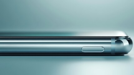 A detailed close-up view of a sleek metal-bodied cell phone, showcasing its design and texture against a neutral background.