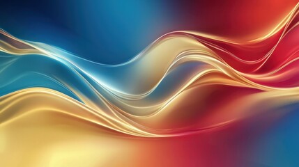 Fototapeta premium Abstract flowing waves in vibrant blue, gold, and red colors creating a dynamic and energetic background ideal for modern designs and artistic projects.