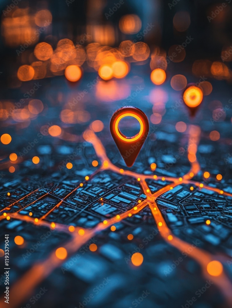 Poster realtime payment location mapping urban areas digital map visualization nighttime environment aerial