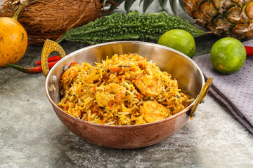 Indian cuisine - Biryani rice with prawn