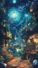 Fototapeta premium Celestial Market A Night Bazaar Underneath The Stars