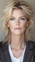 Fototapeta premium Portrait of a Confident Mature Woman With Blonde Hair, Natural Beauty and Neutral Background
