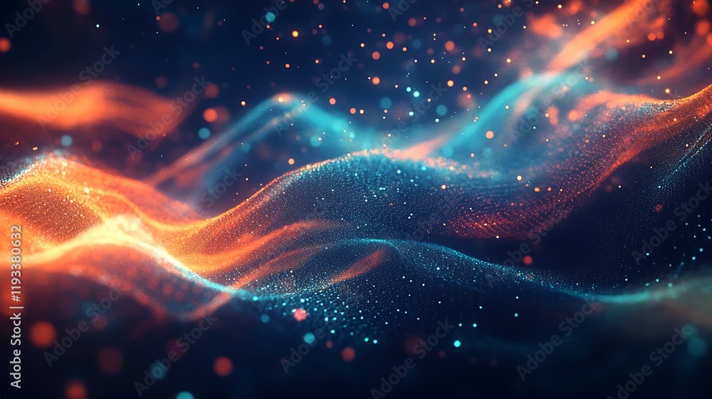 Poster abstract orange and blue particle wave pattern