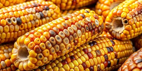 Damaged Corn Kernels: Maize Weevil Infestation - Close-up Stock Photo