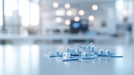 A collection of various small plastic clips is scattered across a table's surface, showcasing their diverse shapes and colors.