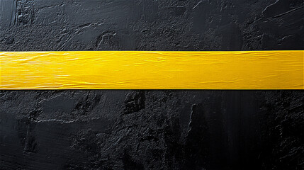 a full width straight horizontal line of glossy yellow cellotape on a flat black background,