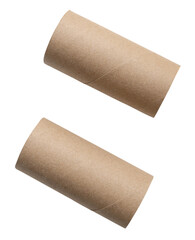 Top view set of tissue paper cores or napkin in strange shape after use in toilet or restroom isolated on white background with clipping path