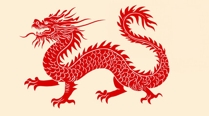 Chinese dragon in red against a light cream or beige background.	
