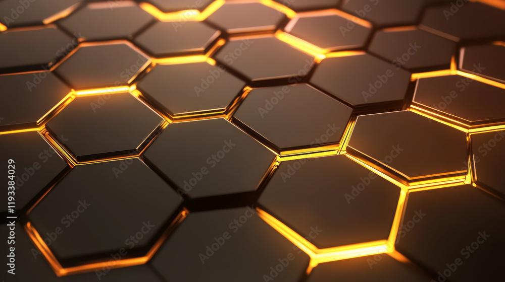 Poster high tech digital interface background with glowing hexagons, showcasing modern design. intricate pa
