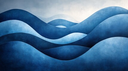 Abstract Blue Wave Landscape Art Design