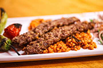 Turkish adana kebab with vegetables