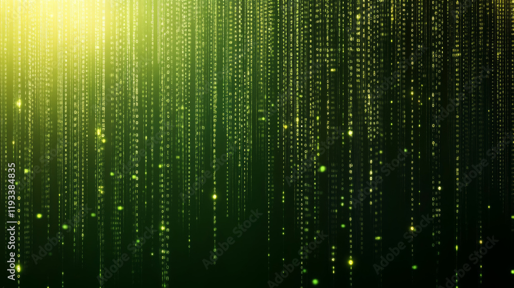 Poster digital green matrix backdrop with binary code and glowing lights