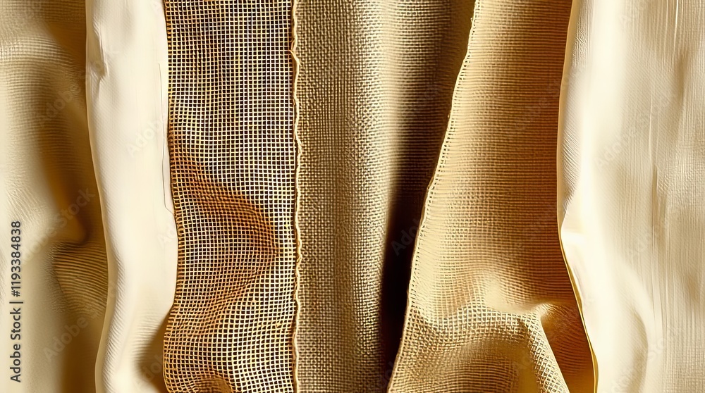 Poster burlap and linen fabrics split into bold sections with contrasting textures high contrast image