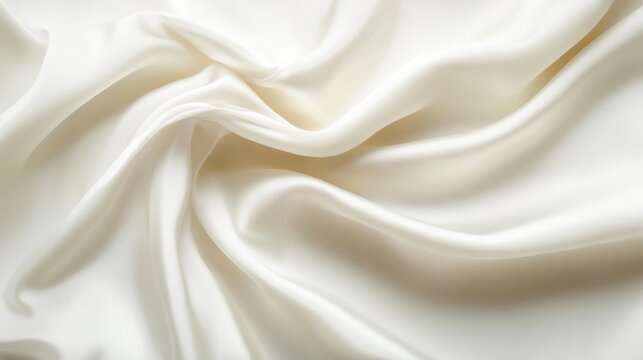 A detailed close-up view of white fabric showcasing numerous intricate folds and textures, highlighting the fabric's softness and depth.