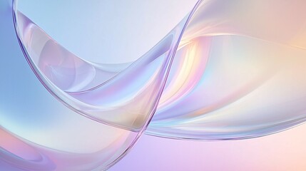 Delicate layers of translucent glass flow seamlessly over a pastel gradient background with soft blue, pink, and yellow hues