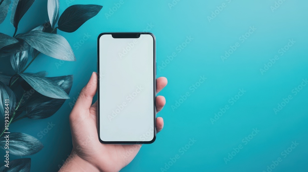 Aufkleber a person is holding a smartphone featuring a blank white screen, emphasizing the device's sleek desi