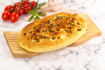 Homemade ciabatta bread with olives