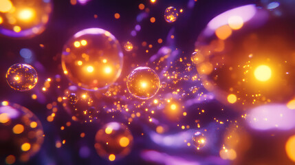 A cosmic swirl of glowing orbs and energy waves in deep purples and vibrant yellows, optimized for the vibrant color range of OLED screens 