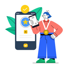Flat illustration of a person collecting digital rewards
