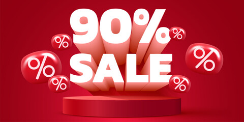 90 percent Off. Discount creative composition. Mega Sale.