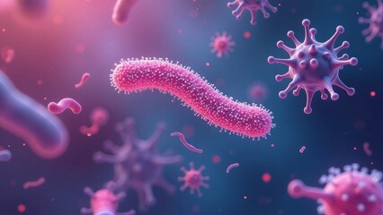 Rodshaped ospiral-shaped bacteria that may be represented as Clostridium difficile Clostridium tetan.Diversity bacteria under microscope,viruses and beneficial microbes.Concept of medicine,health care