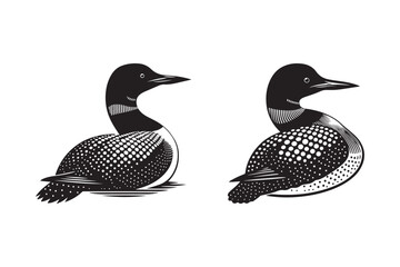 Common Loon Silhouette Illustration with Intricate Dot Patterns