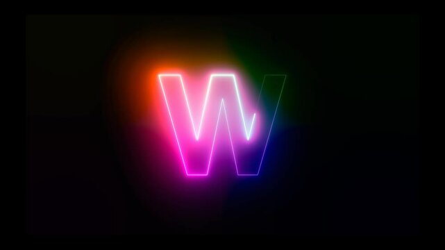 Letter W with an abstract, colorful neon effect and motion animation in 4K video footage.